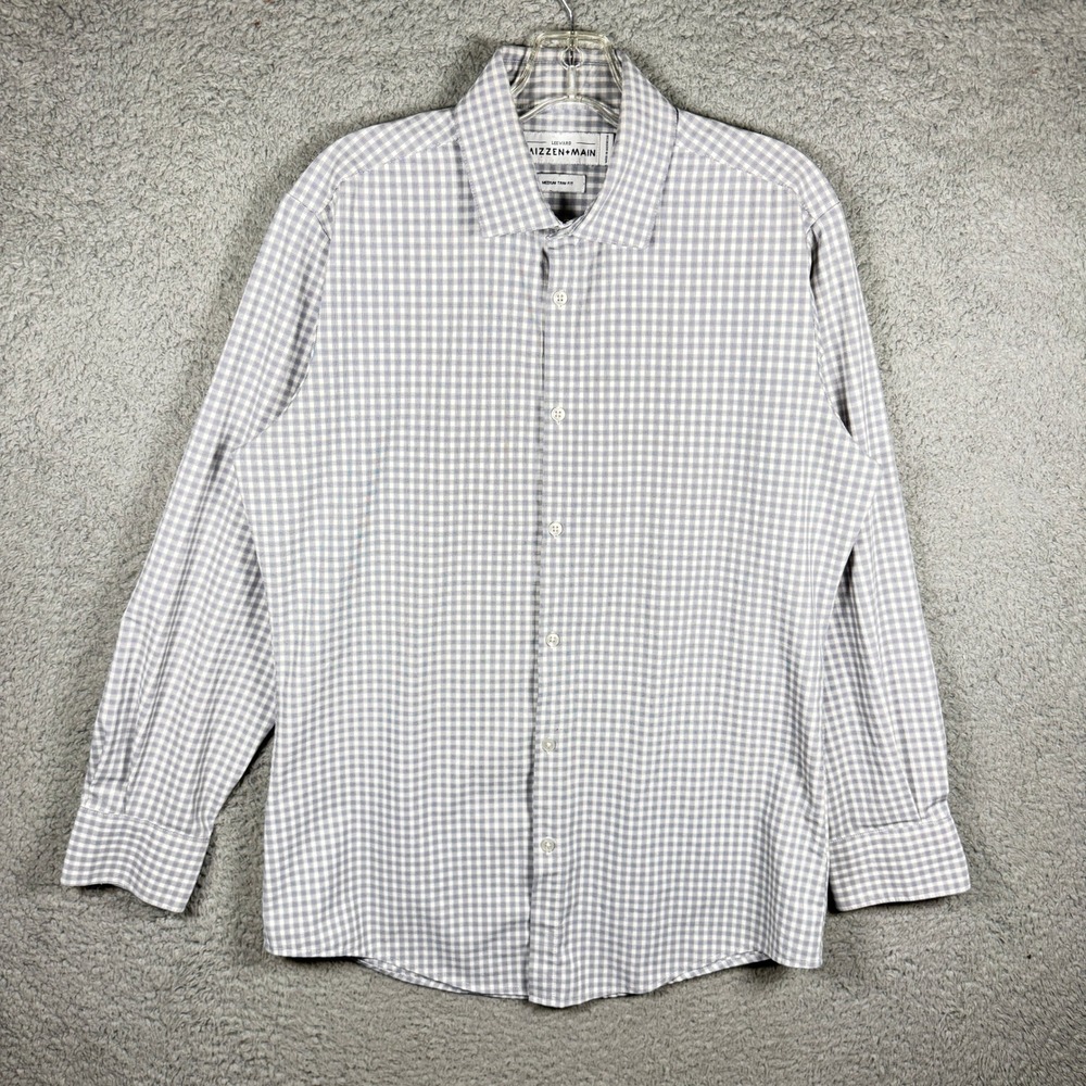 Mizzen+Main Leeward Mens Medium Trim Fit Grey Gingham Performance Dress Shirt